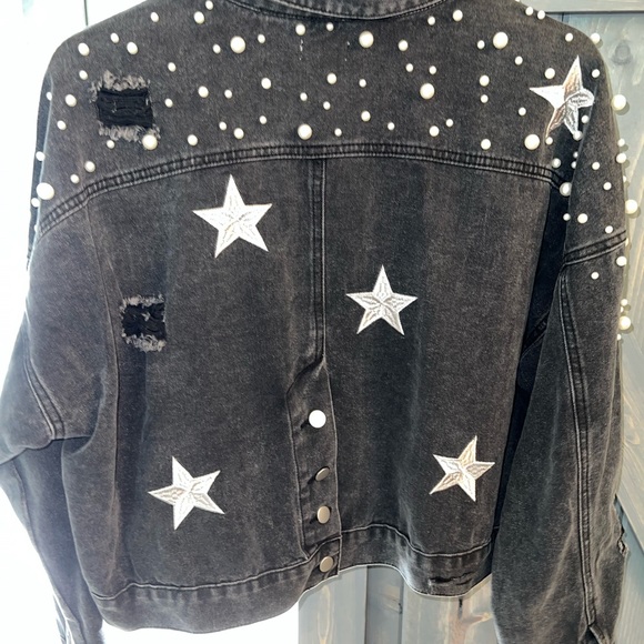 Black denim star jacket with pearls - Picture 2 of 2